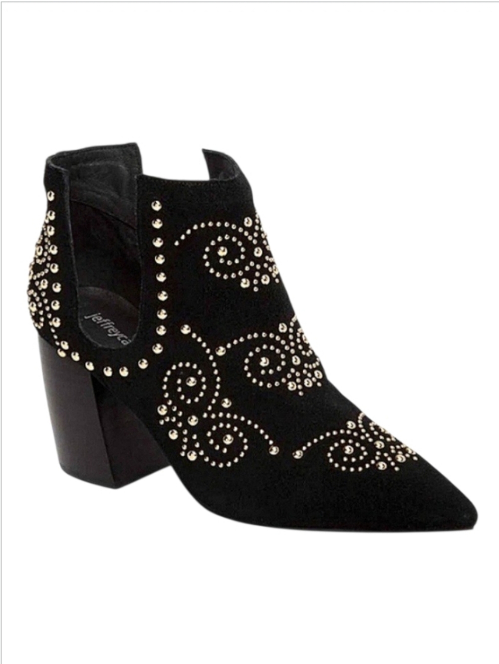 Jeffrey Campbell Ornella Studded Black Suede Pointed Toe Block Heel Boots 8.5
